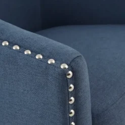 Accent Chairs-Kirkland's Home Navy Upholstered Nailhead Swivel Accent Chair Blue