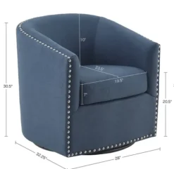 Accent Chairs-Kirkland's Home Navy Upholstered Nailhead Swivel Accent Chair Blue
