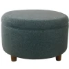 Benches & Ottomans-Kirkland's Home Navy Upholstered Round Storage Ottoman Blue