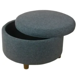 Benches & Ottomans-Kirkland's Home Navy Upholstered Round Storage Ottoman Blue