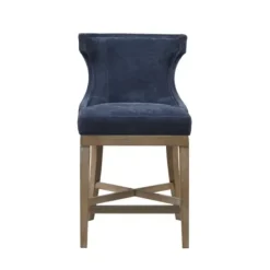 Bar Stools & Counter Height Stools-Kirkland's Home Navy Upholstered Wingback Swivel Counter Stool Blue