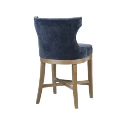 Bar Stools & Counter Height Stools-Kirkland's Home Navy Upholstered Wingback Swivel Counter Stool Blue