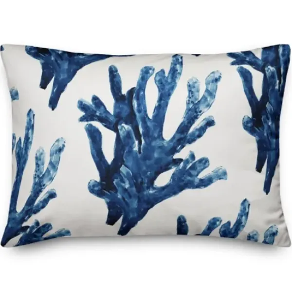 Pillows-Kirkland's Home Navy Watercolor Coral Pillow Blue