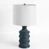 Table Lamps-Kirkland's Home Navy Wave Glazed Table Lamp White