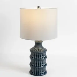 Table Lamps-Kirkland's Home Navy Wave Glazed Table Lamp White