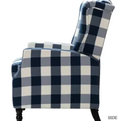 Accent Chairs-Kirkland's Home Navy Windowpane Plaid Recliner Blue/White