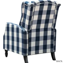 Accent Chairs-Kirkland's Home Navy Windowpane Plaid Recliner Blue/White