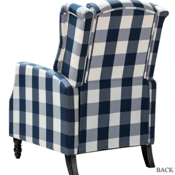 Accent Chairs-Kirkland's Home Navy Windowpane Plaid Recliner Blue/White