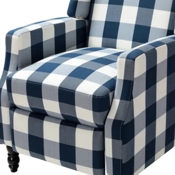 Accent Chairs-Kirkland's Home Navy Windowpane Plaid Recliner Blue/White