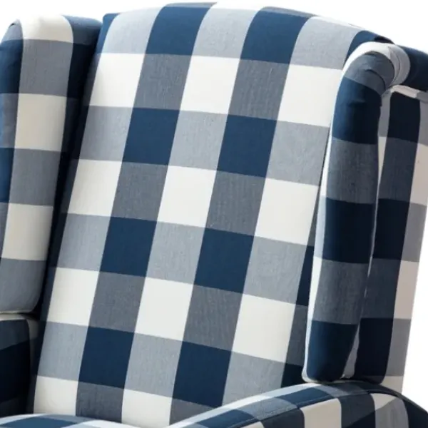 Accent Chairs-Kirkland's Home Navy Windowpane Plaid Recliner Blue/White