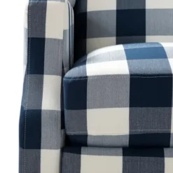 Accent Chairs-Kirkland's Home Navy Windowpane Plaid Recliner Blue/White