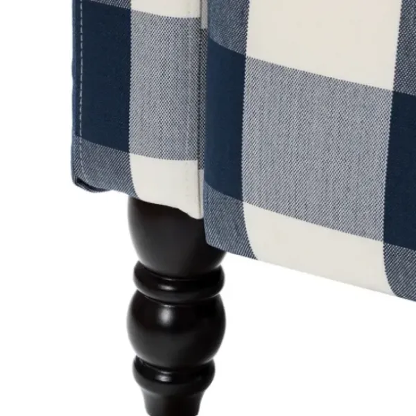 Accent Chairs-Kirkland's Home Navy Windowpane Plaid Recliner Blue/White