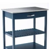 Kitchen Islands & Bar Carts-Kirkland's Home Navy Wood And Stainless Steel Top Kitchen Cart Blue
