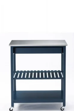 Kitchen Islands & Bar Carts-Kirkland's Home Navy Wood And Stainless Steel Top Kitchen Cart Blue