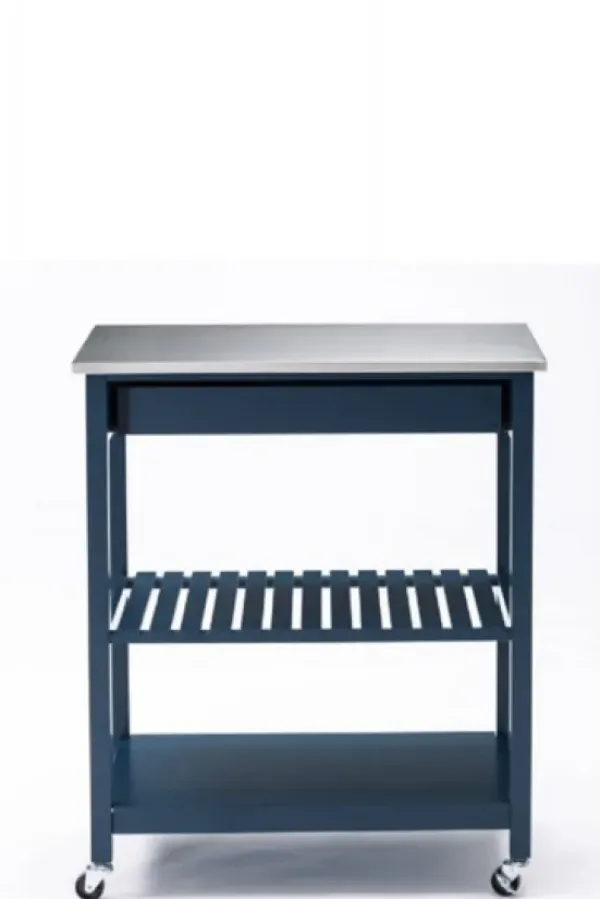 Kitchen Islands & Bar Carts-Kirkland's Home Navy Wood And Stainless Steel Top Kitchen Cart Blue