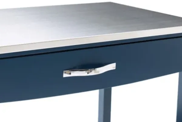 Kitchen Islands & Bar Carts-Kirkland's Home Navy Wood And Stainless Steel Top Kitchen Cart Blue
