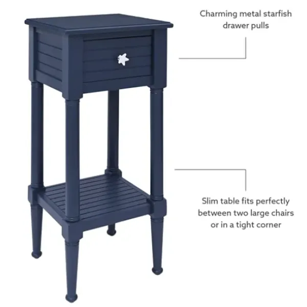 Accent & End Tables-Kirkland's Home Navy Wood Coastal Compact Accent Table Blue