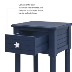 Accent & End Tables-Kirkland's Home Navy Wood Coastal Compact Accent Table Blue