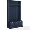 Entryway Furniture-Kirkland's Home Navy Wood Storage Bench Hall Tree Blue