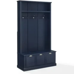 Entryway Furniture-Kirkland's Home Navy Wood Storage Bench Hall Tree Blue