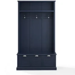 Entryway Furniture-Kirkland's Home Navy Wood Storage Bench Hall Tree Blue