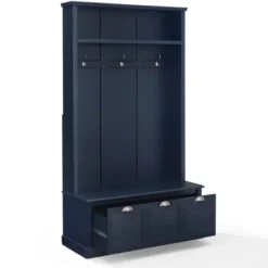 Entryway Furniture-Kirkland's Home Navy Wood Storage Bench Hall Tree Blue