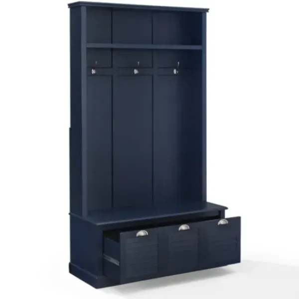 Entryway Furniture-Kirkland's Home Navy Wood Storage Bench Hall Tree Blue