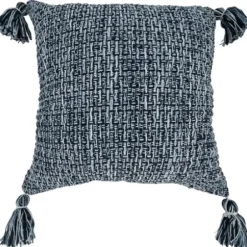 Pillows-Kirkland's Home Navy Woven Texture Tassels Throw Pillow Blue/White