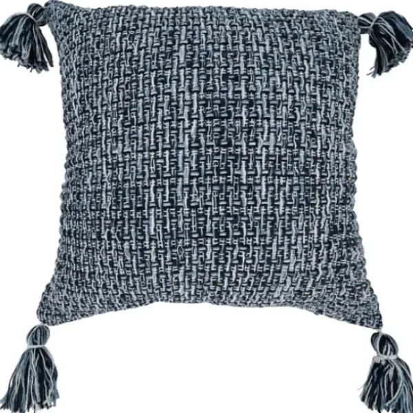 Pillows-Kirkland's Home Navy Woven Texture Tassels Throw Pillow Blue/White