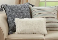 Pillows-Kirkland's Home Navy Woven Texture Tassels Throw Pillow Blue/White