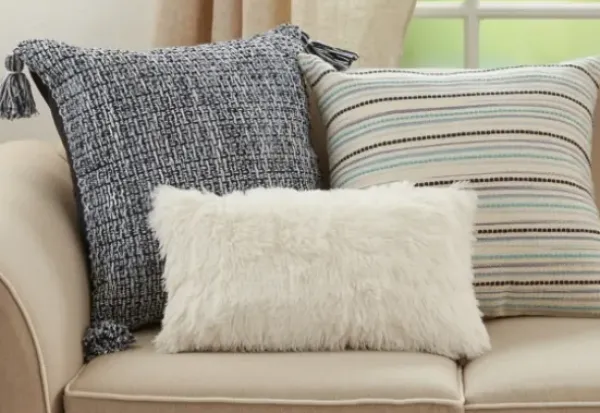 Pillows-Kirkland's Home Navy Woven Texture Tassels Throw Pillow Blue/White