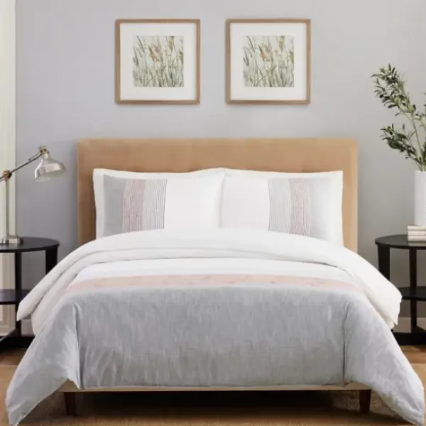 Duvets-Kirkland's Home Neapolitan Gray 3-Pc. Queen Duvet Set Gray/White/Pink