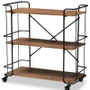 Kitchen Islands & Bar Carts-Kirkland's Home Nellie Walnut 3-Tier Mobile Bar Cart