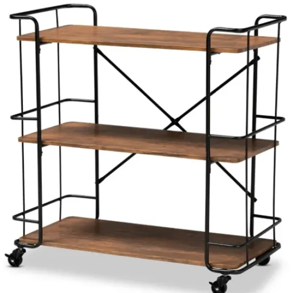 Kitchen Islands & Bar Carts-Kirkland's Home Nellie Walnut 3-Tier Mobile Bar Cart