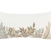 Pillows-Kirkland's Home Neutral Blooms Hand Embroidered Lumbar Pillow White/Tan/Gray
