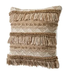 Pillows-Kirkland's Home Neutral Embroidered Fringe Accent Pillow Brown