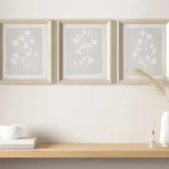 Framed Art-Kirkland's Home Neutral Floral Sprigs 3-Pc. Framed Art Set White/Gray