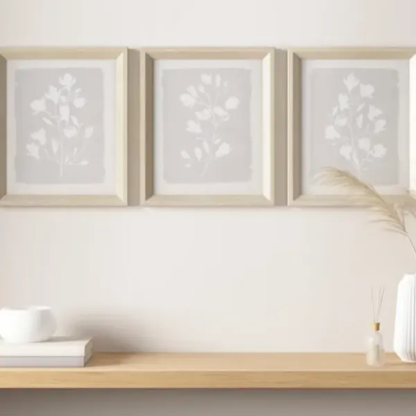 Framed Art-Kirkland's Home Neutral Floral Sprigs 3-Pc. Framed Art Set White/Gray