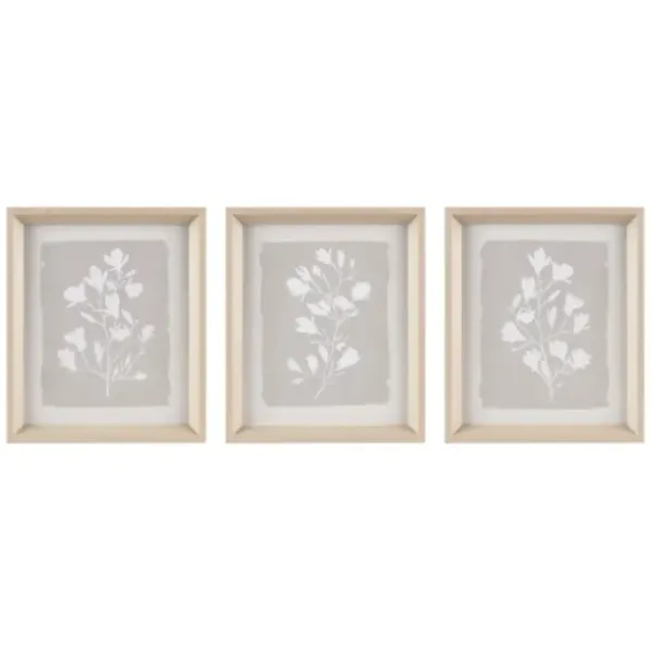 Framed Art-Kirkland's Home Neutral Floral Sprigs 3-Pc. Framed Art Set White/Gray