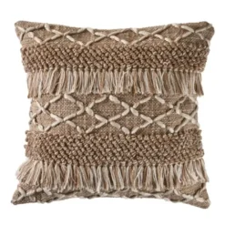 Pillows-Kirkland's Home Neutral Geometric Fringe Accent Pillow Brown