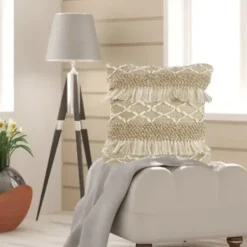 Pillows-Kirkland's Home Neutral Geometric Fringe Accent Pillow Brown