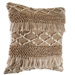 Pillows-Kirkland's Home Neutral Geometric Fringe Accent Pillow Brown