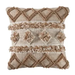 Pillows-Kirkland's Home Neutral Geometric Pom Pom Pillow Brown