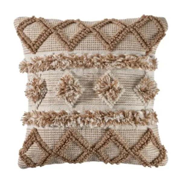 Pillows-Kirkland's Home Neutral Geometric Pom Pom Pillow Brown