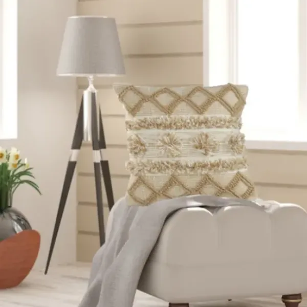 Pillows-Kirkland's Home Neutral Geometric Pom Pom Pillow Brown