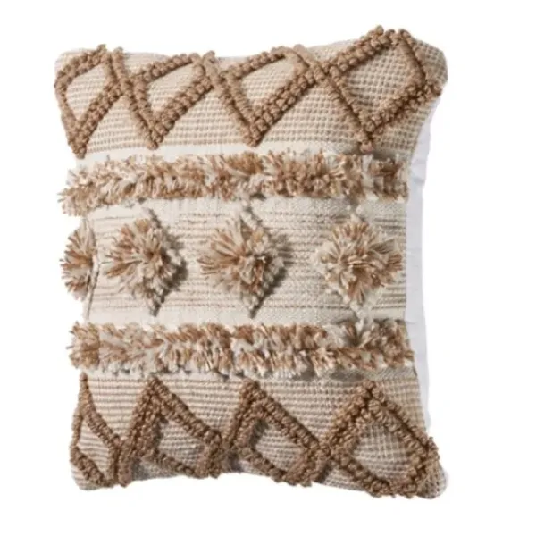 Pillows-Kirkland's Home Neutral Geometric Pom Pom Pillow Brown