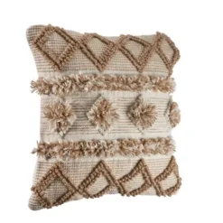 Pillows-Kirkland's Home Neutral Geometric Pom Pom Pillow Brown