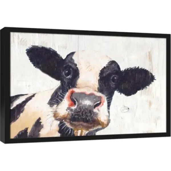 Framed Art-Kirkland's Home Neutral Staring Cow Framed Canvas Art Print Black/White/Ivory