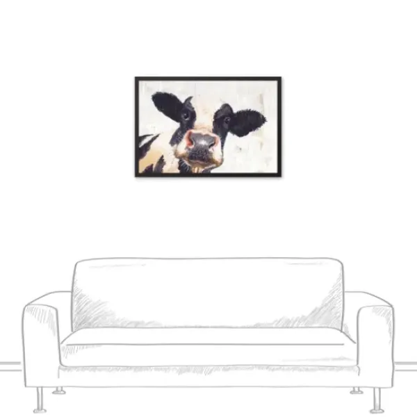 Framed Art-Kirkland's Home Neutral Staring Cow Framed Canvas Art Print Black/White/Ivory