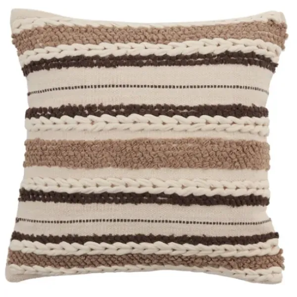 Pillows-Kirkland's Home Neutral Striped Woven Square Throw Pillow Tan
